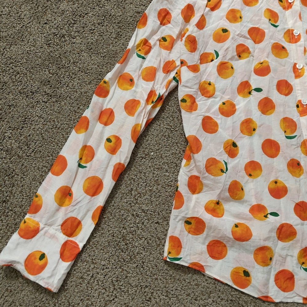 J.Crew Perfect Shirt Womens 4 Orange Fruit Print Cotton Silk Button Up 91819 - Picture 6 of 11